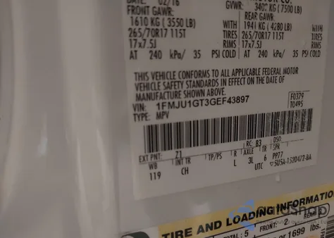 2016 Ford Expedition Xl from USA, damaged, VIN 1FMJU1GT3GEF43897